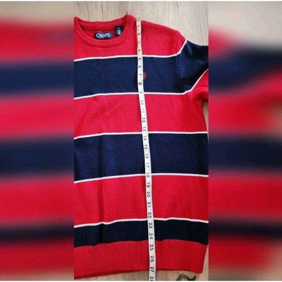 CHAPS Red Navy Stripe Cotton Crewneck Sweater Men's Large - Picture 6 of 6